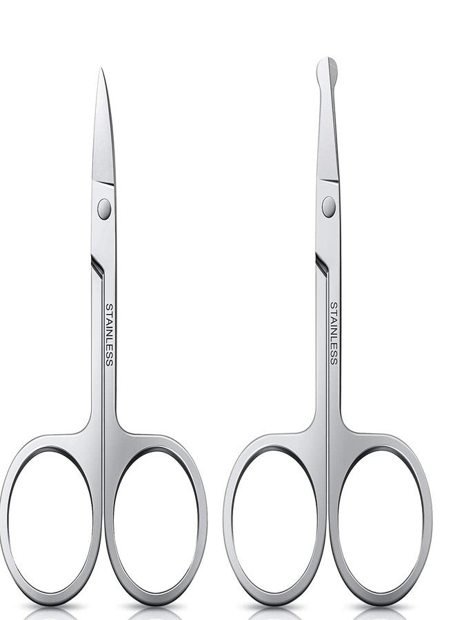 Ghelonadi Stainless Steel Grooming Scissors Small Curved & Rounded Tip Nose Hair Clipper, Eyebrow Scissor Mustache Trimming (Pack of 2) - Image 1